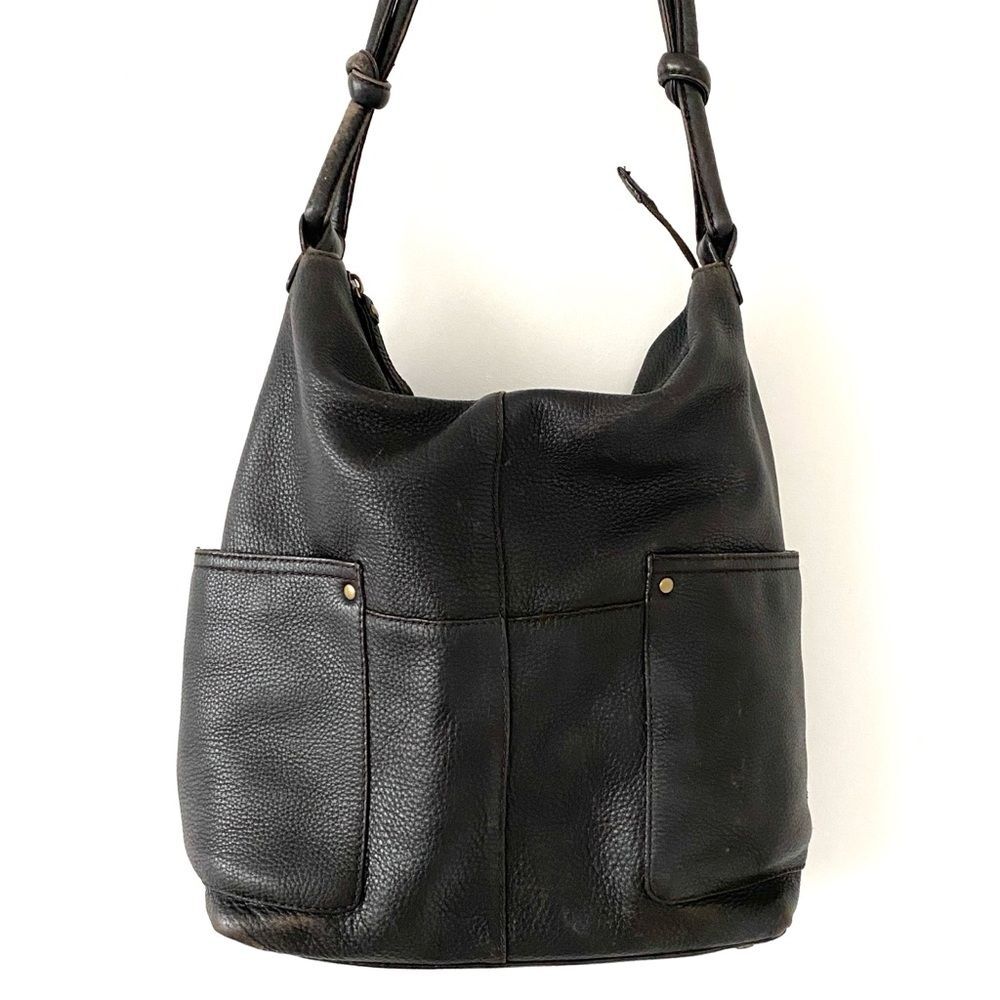 Eddie Bauer Dark Brown leather hobo shoulder bag Pockets Casual Boho Chic Office